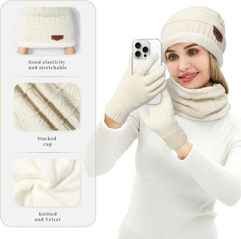 MAYLISACC Winter Knit Beanie Hat Neck Warmer Scarf and Touch Screen Gloves Set 3 Pcs Fleece Lined Skull Cap for Men Women - Image 4